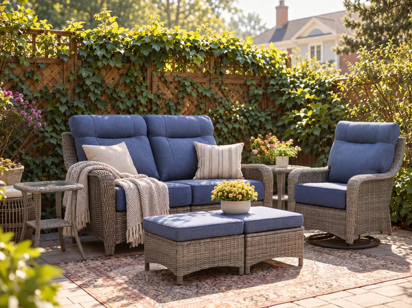 The Monolith 6-Piece Wicker Loveseat, Swivel Rocker & Ottoman Set