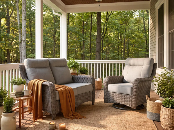 The Monolith Wicker Outdoor Loveseat & Swivel Rocker Set