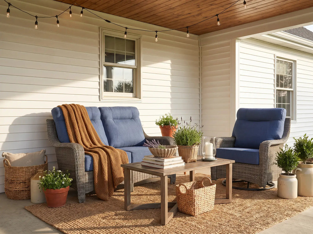 The Monolith Wicker Outdoor Loveseat & Swivel Rocker Set