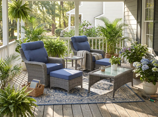 The Monolith 7-Piece Swivel Rocker & Ottoman Coffee Table Set