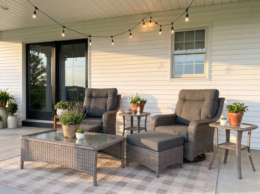 The Monolith 7-Piece Swivel Rocker & Ottoman Coffee Table Set