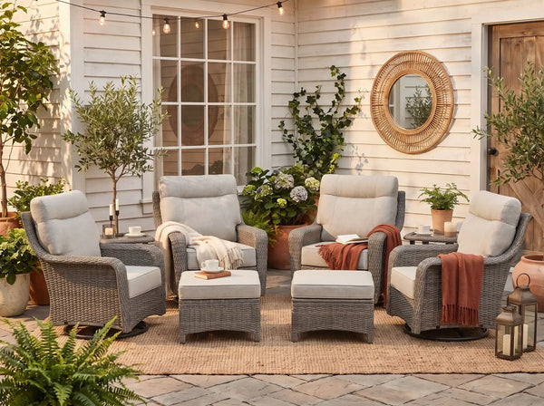 The Monolith 6-Piece Swivel Rocker & Ottoman Lounge Set (4 Chairs + 2 Ottomans)