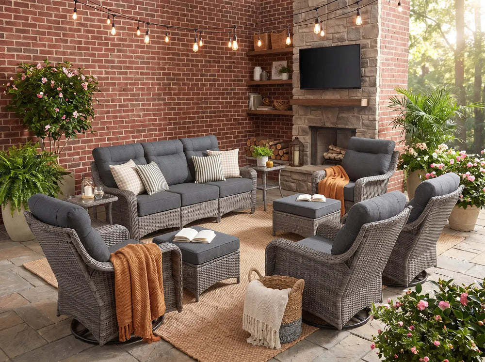 The Monolith 9-Piece Wicker Outdoor Sofa & Swivel Rocker Set