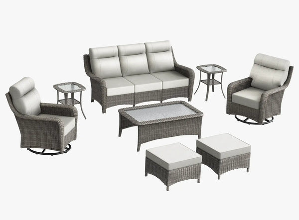 The Monolith 8-Piece Wicker Outdoor Sofa, Swivel Rocker & Table Set