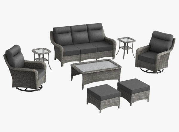 The Monolith 8-Piece Wicker Outdoor Sofa, Swivel Rocker & Table Set