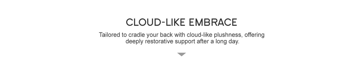 OuterCraft Cloud-Like Embrace section header highlighting tailored back support and plush ergonomic cushioning for outdoor patio chairs