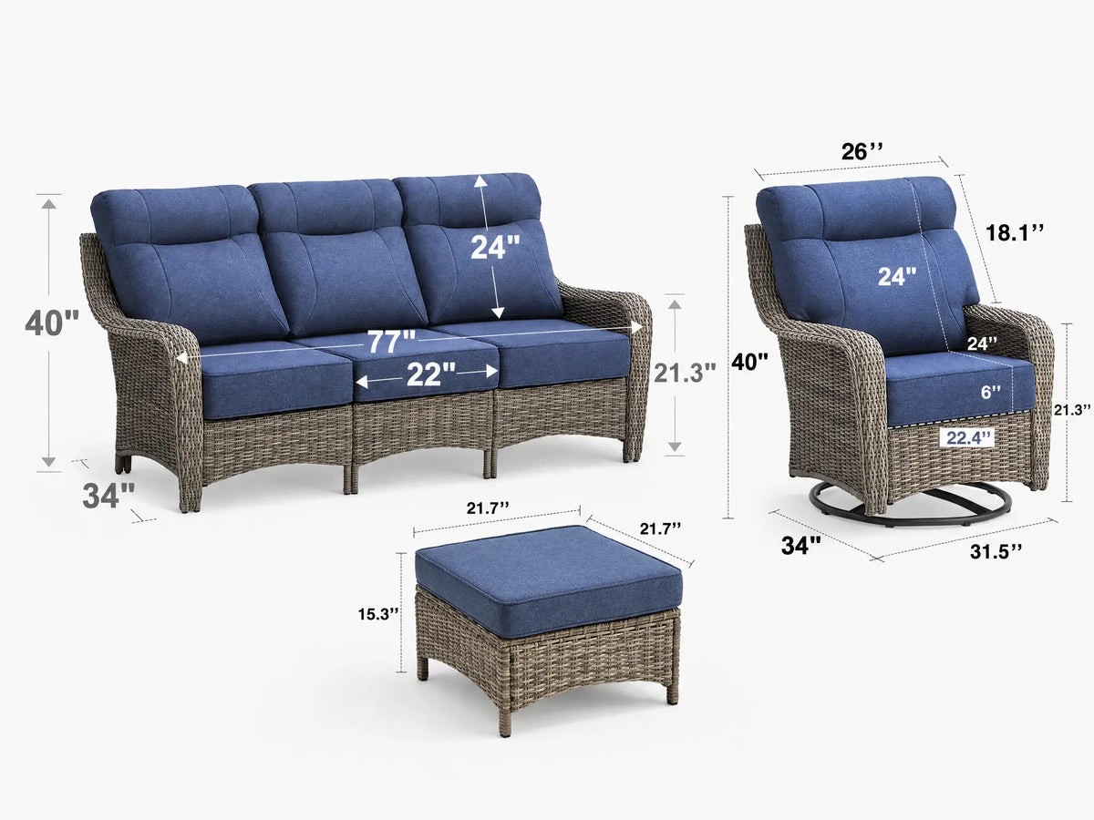 The Monolith 5-Piece Wicker Outdoor Sofa, Swivel Rocker & Ottoman Set
