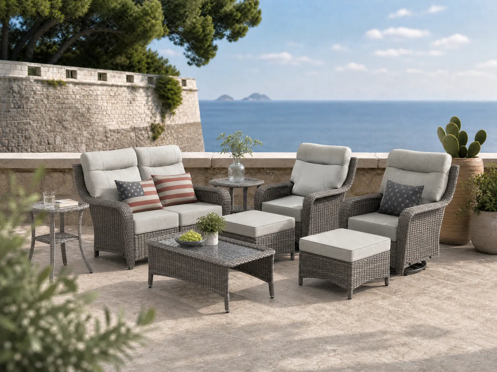 The Monolith 8-Piece Swivel Rocker & Loveseat Lounge Set (Chairs + Loveseat Combo)