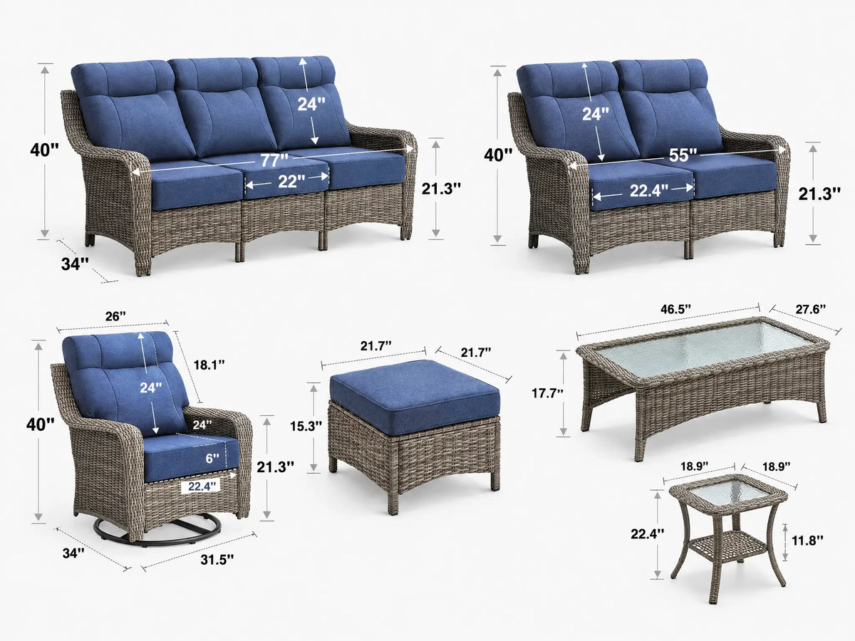The Monolith 11-Piece Swivel Rocker, Sofa & Loveseat Lounge Set (4 Chairs + 2 Sofas)