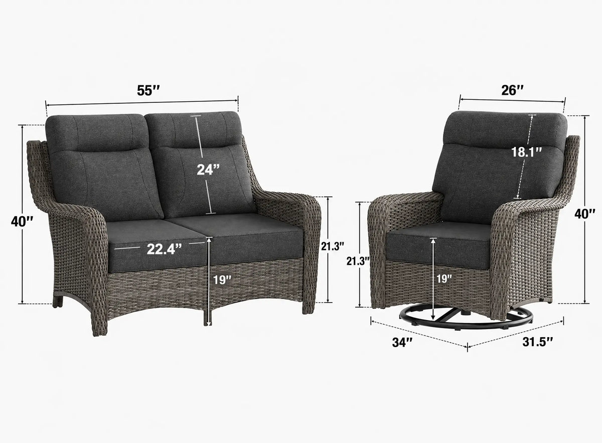 The Monolith Wicker Outdoor Loveseat & Swivel Rocker Set