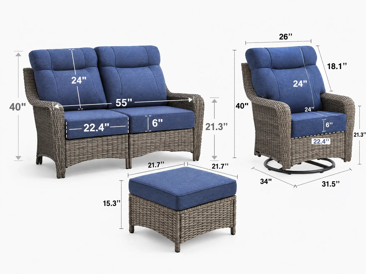 The Monolith 5-Piece Swivel Rocker & Loveseat Lounge Set (2 Chairs + 1 Loveseat)