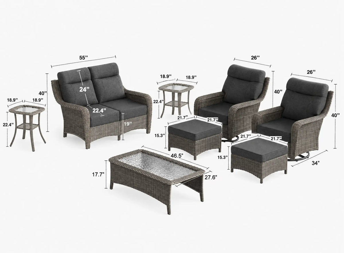 The Monolith 10-Piece Swivel Rocker & Loveseat Lounge Set (4 Chairs + 1 Loveseat)