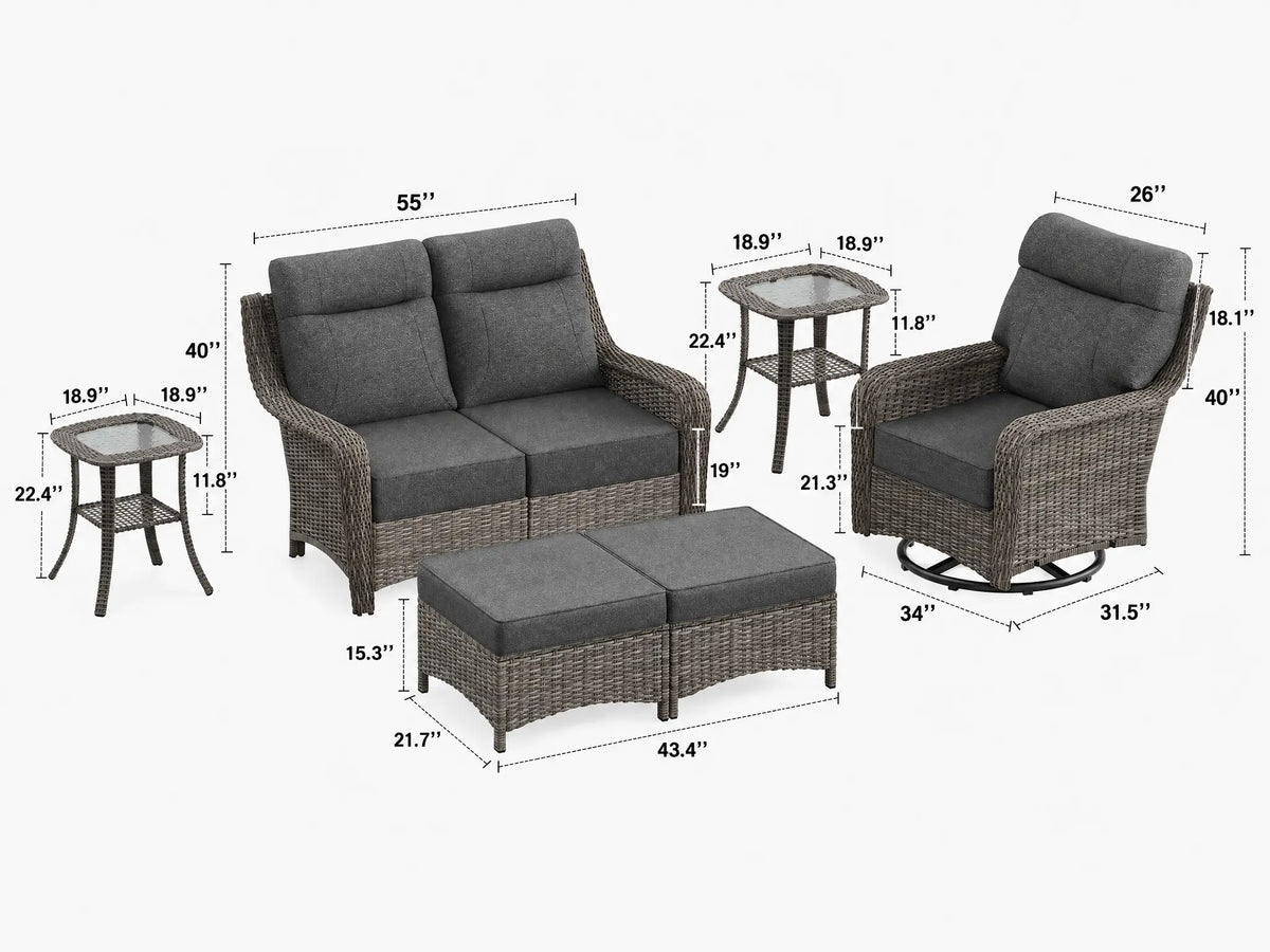 The Monolith 6-Piece Wicker Loveseat, Swivel Rocker & Ottoman Set