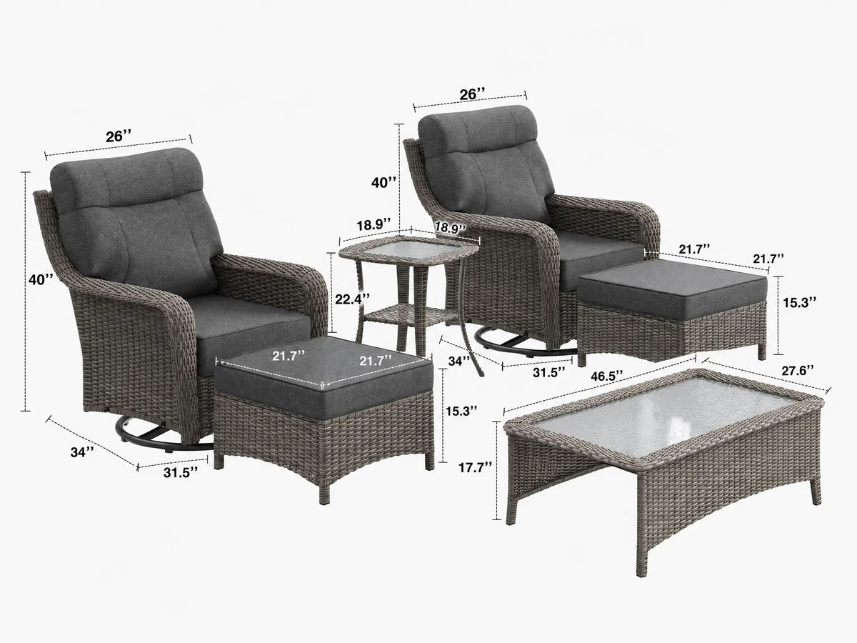 The Monolith 6-Piece Swivel Rocker & Ottoman & Coffee Table Set
