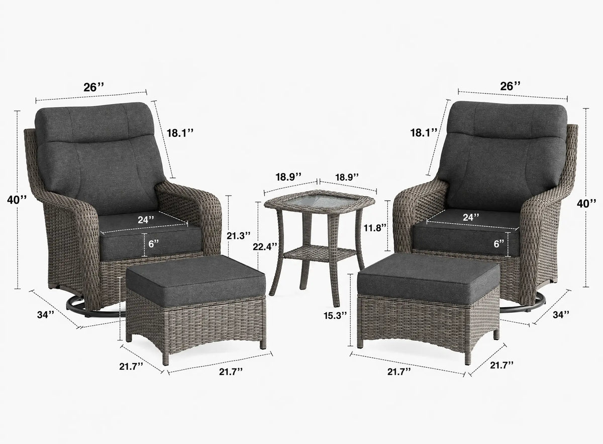 The Monolith 5-Piece Swivel Rocker & Ottoman Lounge Set