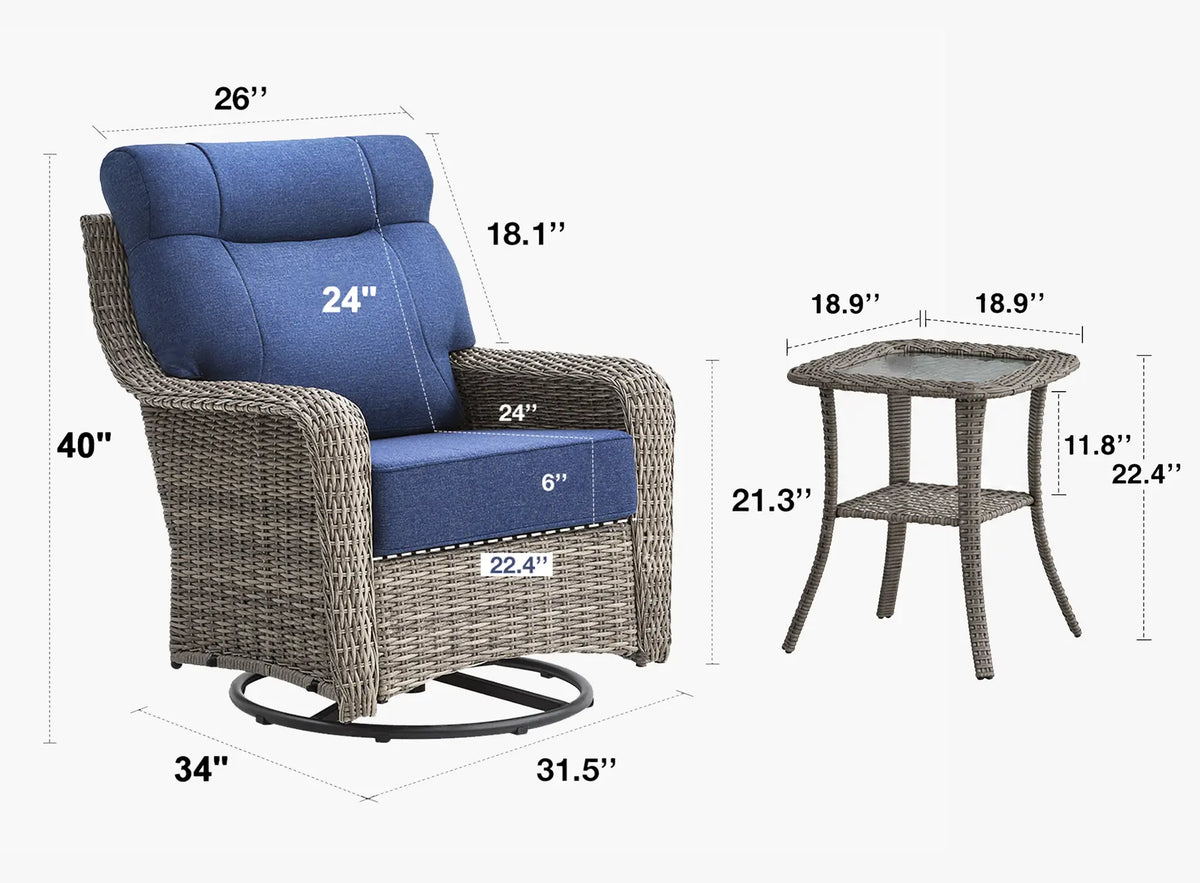 The Monolith 3-Piece Swivel Rocker & Side Table Set