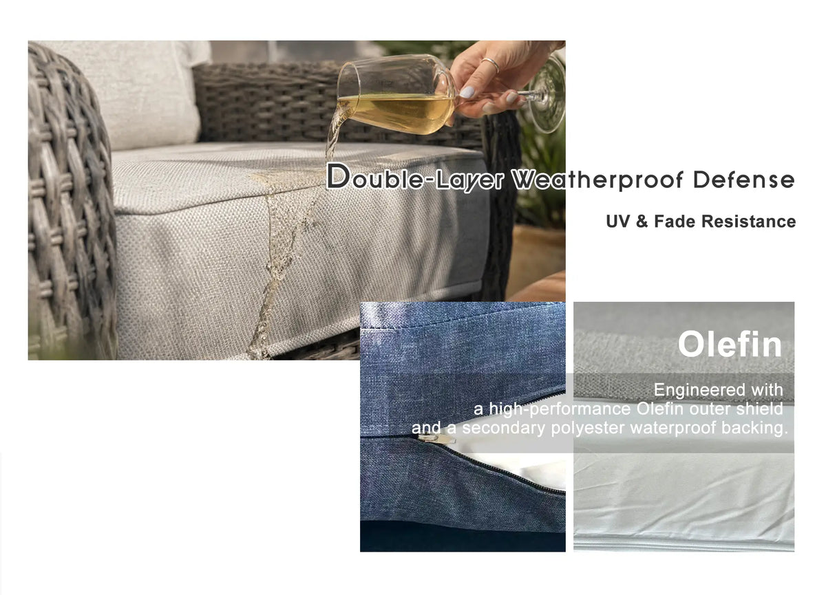 OuterCraft water-repellent and UV-resistant Olefin outdoor cushion with secondary polyester waterproof layer