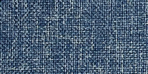 Close-up of OuterCraft ergonomic high-back outdoor cushion set in Blue weather-resistant Olefin fabric on minimalist wooden platform