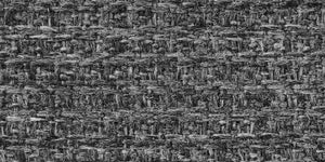 Close-up of OuterCraft ergonomic high-back outdoor cushion set in dark gray weather-resistant Olefin fabric on minimalist wooden platform